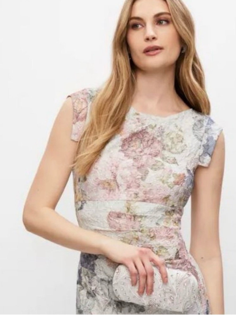 Adrianna Papell Pastel Floral Lace Sheath Dress Size 12 - Picture 3 of 11